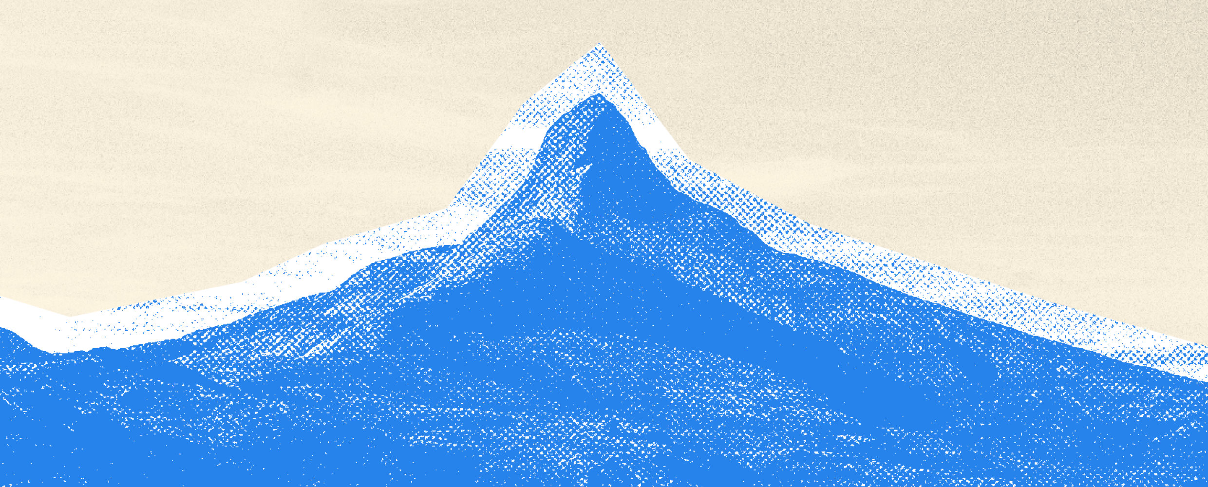 Halftone illustration of a mountain peak in blue tones