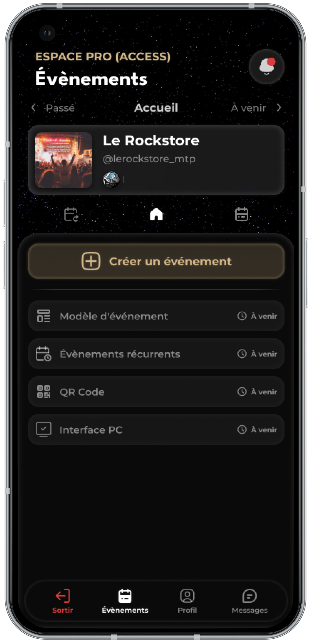 Tableau de bord espace pro Partybloom